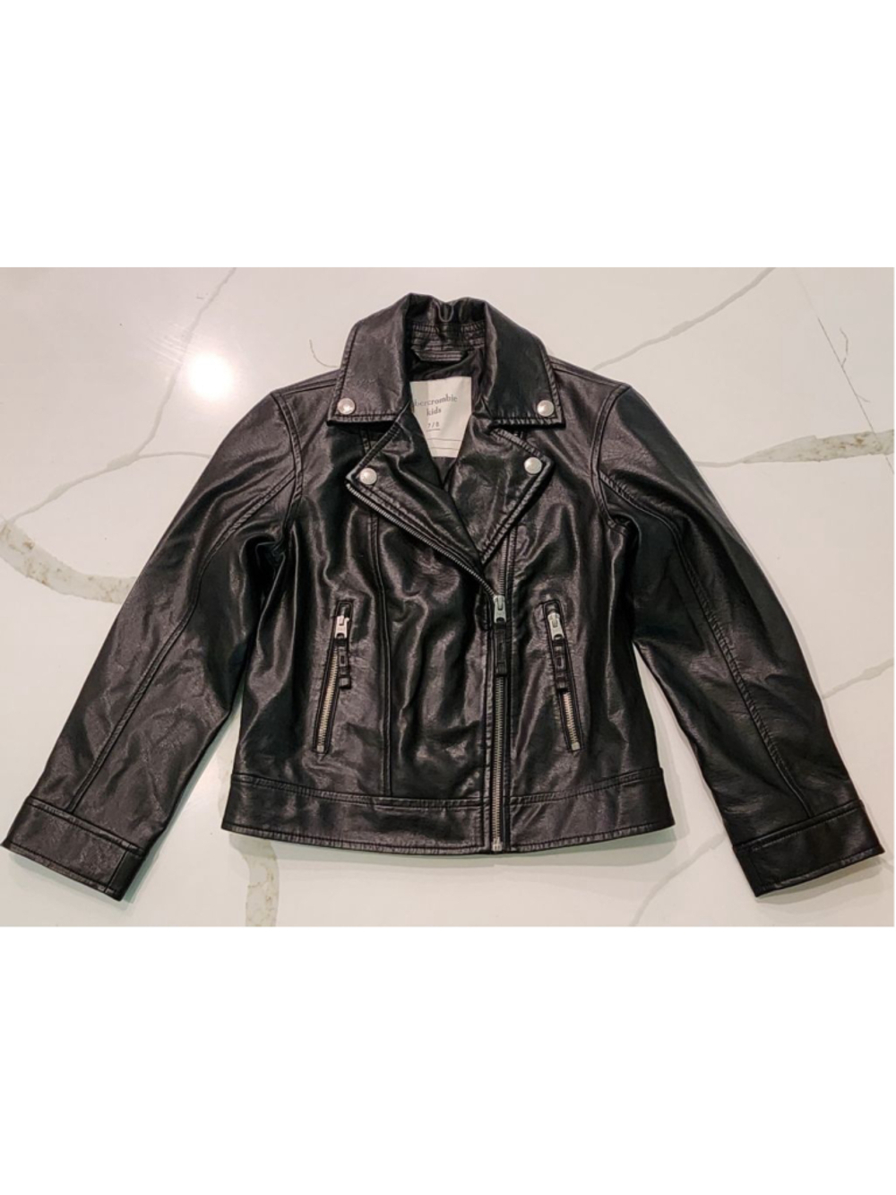 Abercrombie Kids Black Faux Leather Motorcycle Moto Biker Jacket Size 7/8